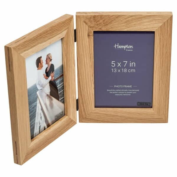 Solid Oak 5x7 Double Photo Frame Hinged