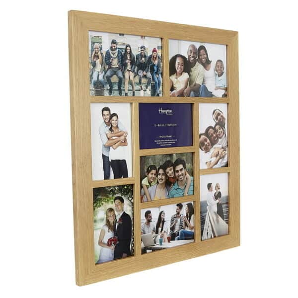 Solid Oak 9 Aperture Photo Frame