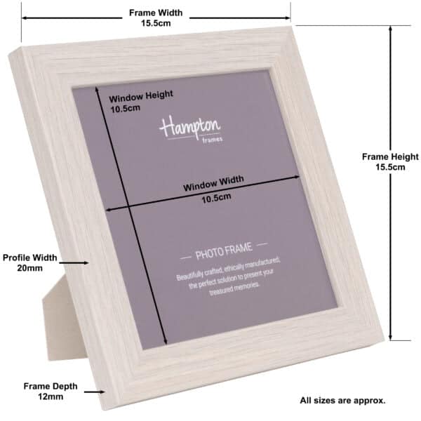 Labelled dimensions of a wooden Hampton photo frame.