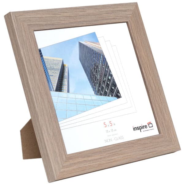 Wooden frame displaying skyscraper photos