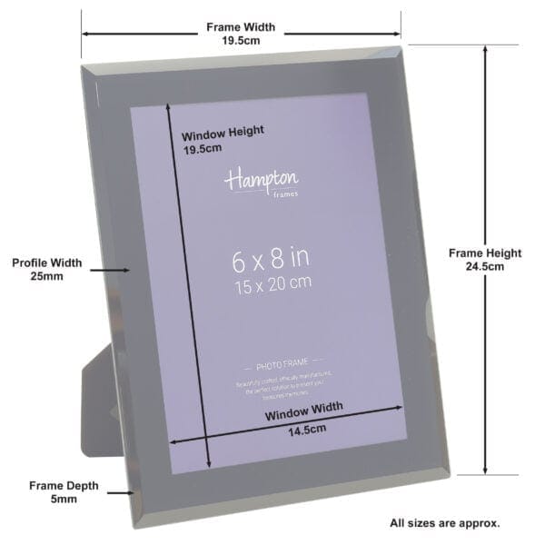 Grey Hampton photo frame with dimensions labelled